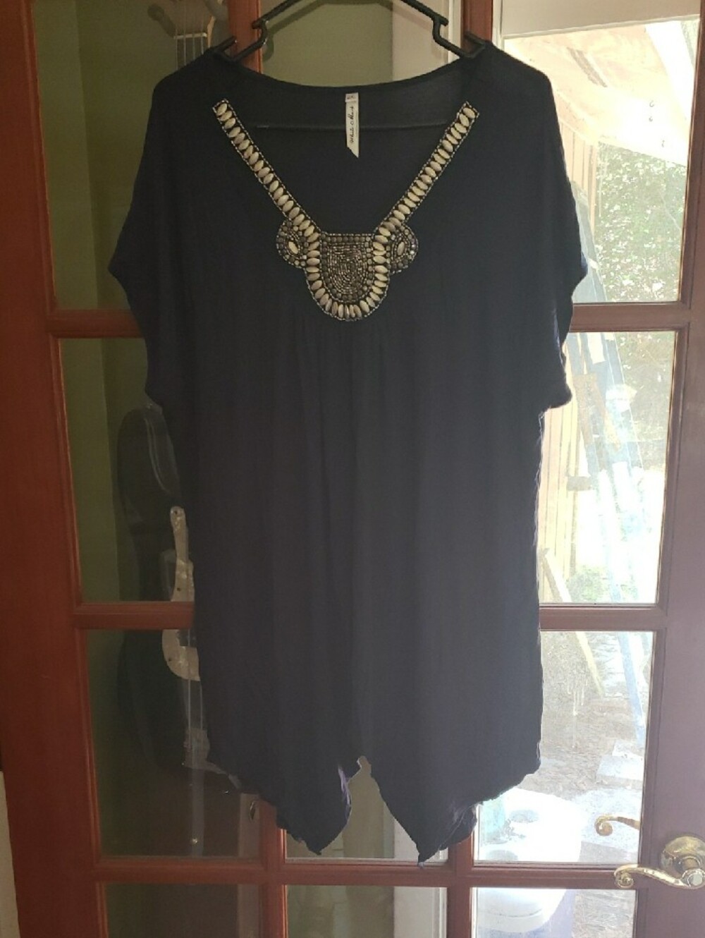 White Mark Navy Embellished V-Neck Tunic - Picture 6 of 9